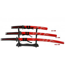 Set di Katana Rosse con espositore in legno by P.N