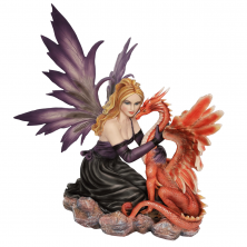 Fata Viola inginocchiata con drago - Fairyland Collection